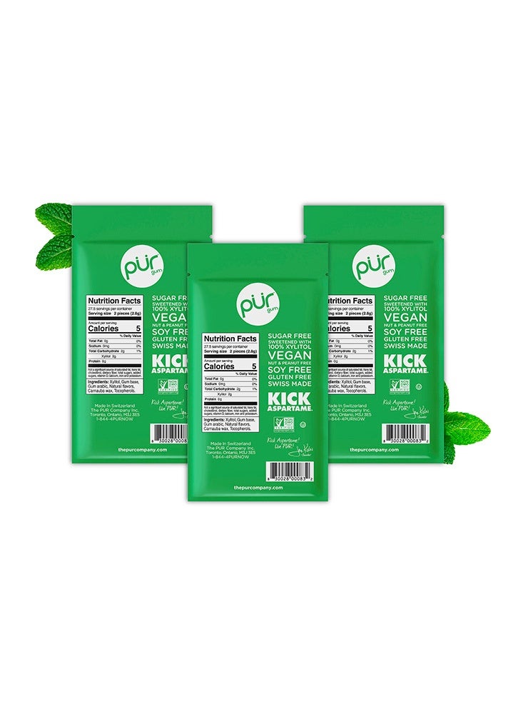 PUR Gum | Aspartame Free Chewing Gum | 100% Xylitol | Sugar Free, Vegan, Gluten Free & Keto Friendly | Natural Spearmint Flavored Gum, 55 Pieces (Pack of 3) - Image 2