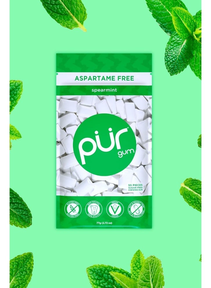 PUR Gum | Aspartame Free Chewing Gum | 100% Xylitol | Sugar Free, Vegan, Gluten Free & Keto Friendly | Natural Spearmint Flavored Gum, 55 Pieces (Pack of 3) - Image 5