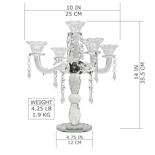 Allgala Crystal Candle Holder 5-Arm Taper Candlestick Crystal Candelabra - Centerpiece for Home Wedding Event and Party Festival - Image 2