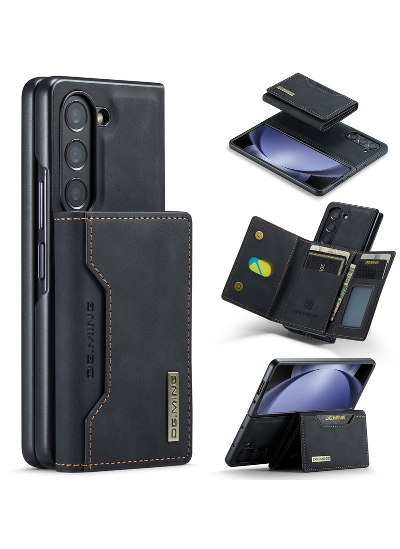 DGMING - Wallet Case for Samsung Galaxy Z Fold 5, DG.MING Premium Leather Phone Case Back Cover Magnetic Detachable with Trifold Wallet Card Holder Pocket (Black) - Image 1