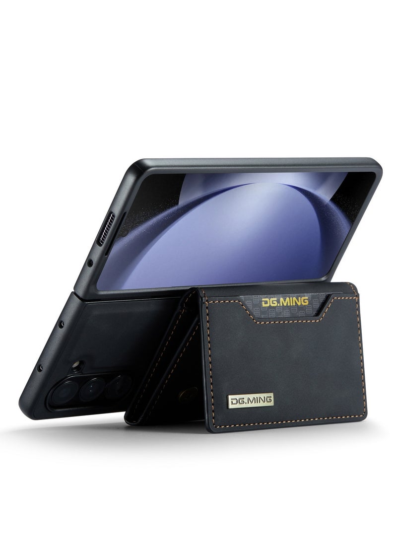 DGMING - Wallet Case for Samsung Galaxy Z Fold 5, DG.MING Premium Leather Phone Case Back Cover Magnetic Detachable with Trifold Wallet Card Holder Pocket (Black) - Image 1