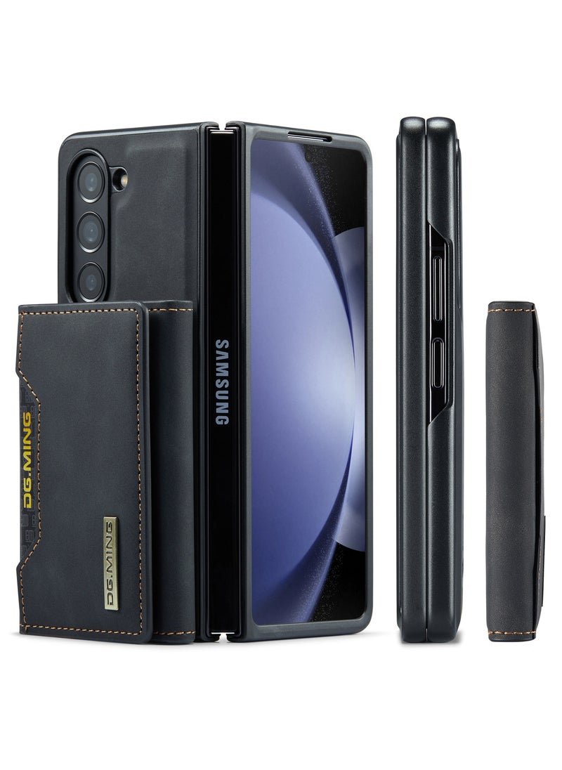DGMING - Wallet Case for Samsung Galaxy Z Fold 5, DG.MING Premium Leather Phone Case Back Cover Magnetic Detachable with Trifold Wallet Card Holder Pocket (Black) - Image 1