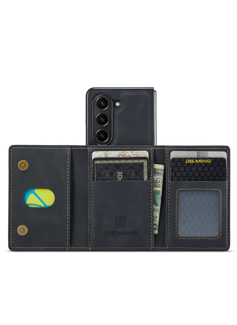 DGMING - Wallet Case for Samsung Galaxy Z Fold 5, DG.MING Premium Leather Phone Case Back Cover Magnetic Detachable with Trifold Wallet Card Holder Pocket (Black) - Image 1