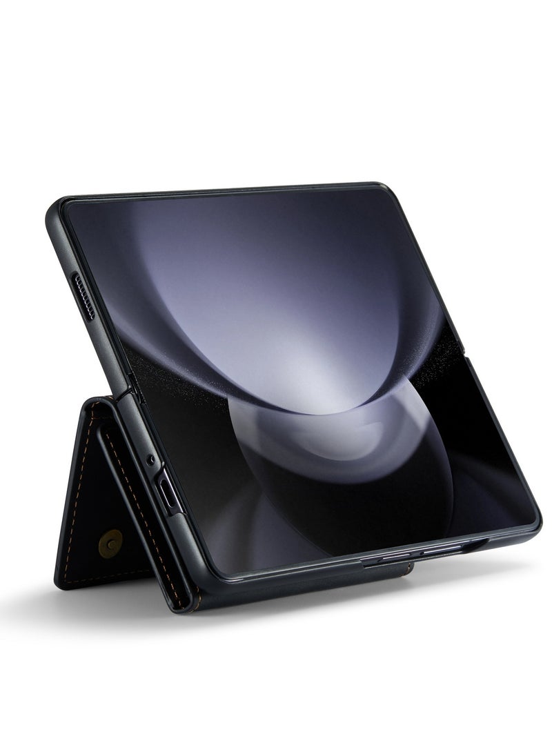 DGMING - Wallet Case for Samsung Galaxy Z Fold 5, DG.MING Premium Leather Phone Case Back Cover Magnetic Detachable with Trifold Wallet Card Holder Pocket (Black) - Image 1
