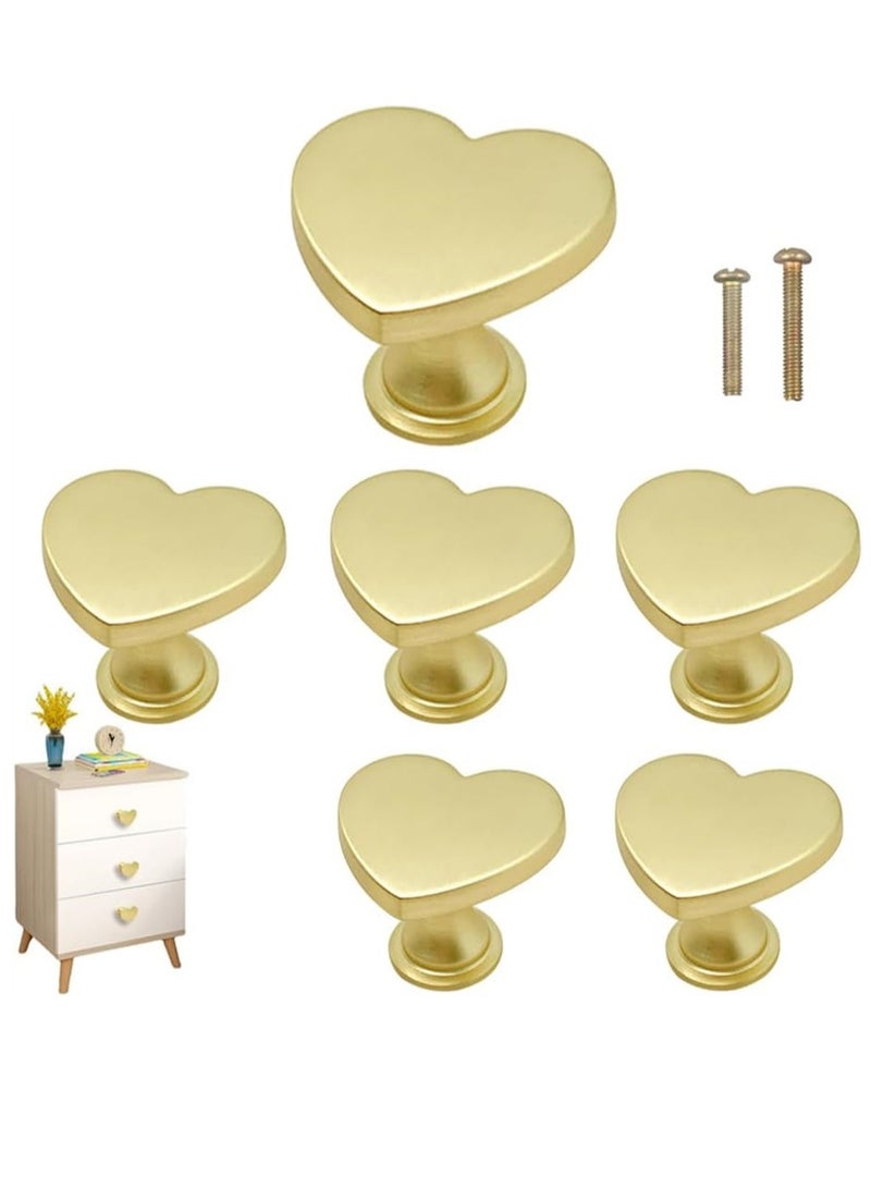 Heart Shaped Brass Drawer Knobs 6 pcs Modern Zinc Alloy Cabinet Handles for Kitchen and Bathroom Furniture - Image 1