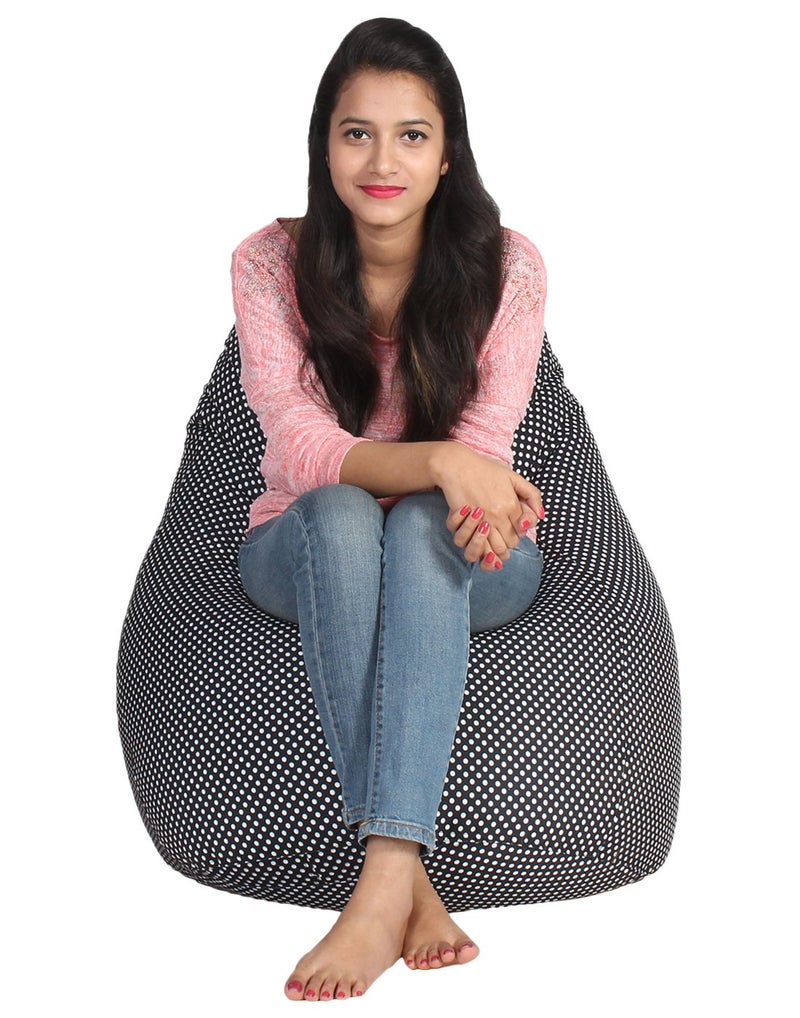 SATTVA Classy.Elegant.Stylish Sattva Classic Polka Party XXXL Bean Bag Cover Without Beans Black Polka  - Image 2