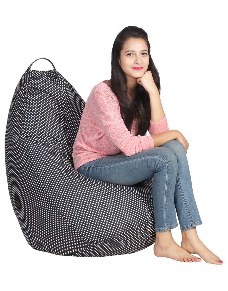 SATTVA Classy.Elegant.Stylish Sattva Classic Polka Party XXXL Bean Bag Cover Without Beans Black Polka  - Image 5