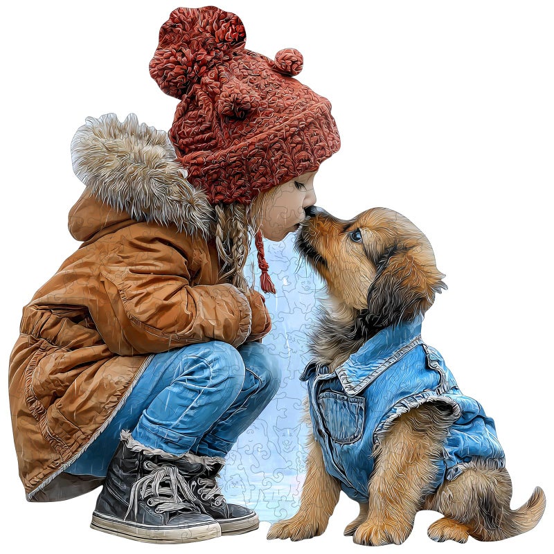 MEATRN Wooden Puzzles for Adults Little Girl Kissing Puppy 509 Pcs 168x17 in Cute Animal Wood Jigsaw Puzzle Heartwarming ParentChild Game Birthday Gift for Kids Home Dcor - Image 3