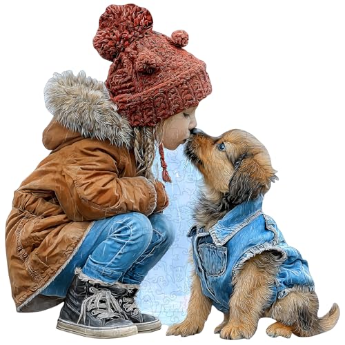MEATRN Wooden Puzzles for Adults Little Girl Kissing Puppy 509 Pcs 168x17 in Cute Animal Wood Jigsaw Puzzle Heartwarming ParentChild Game Birthday Gift for Kids Home Dcor - Image 1