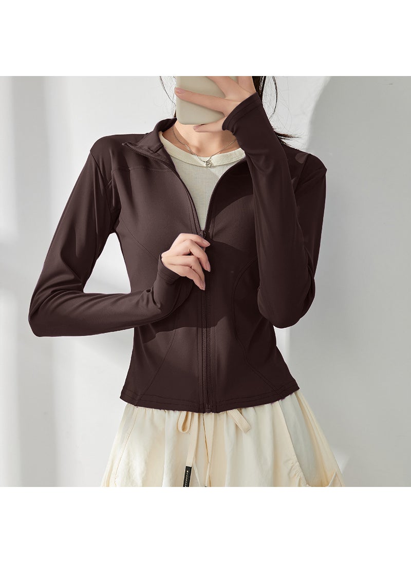 Generic - Womens Yoga Suit 2025 Spring New Style Pilates Training Sports Quick Dry Jacket Running Fitness Top All-Weather Training Outerw Distilled coffee - Image 1