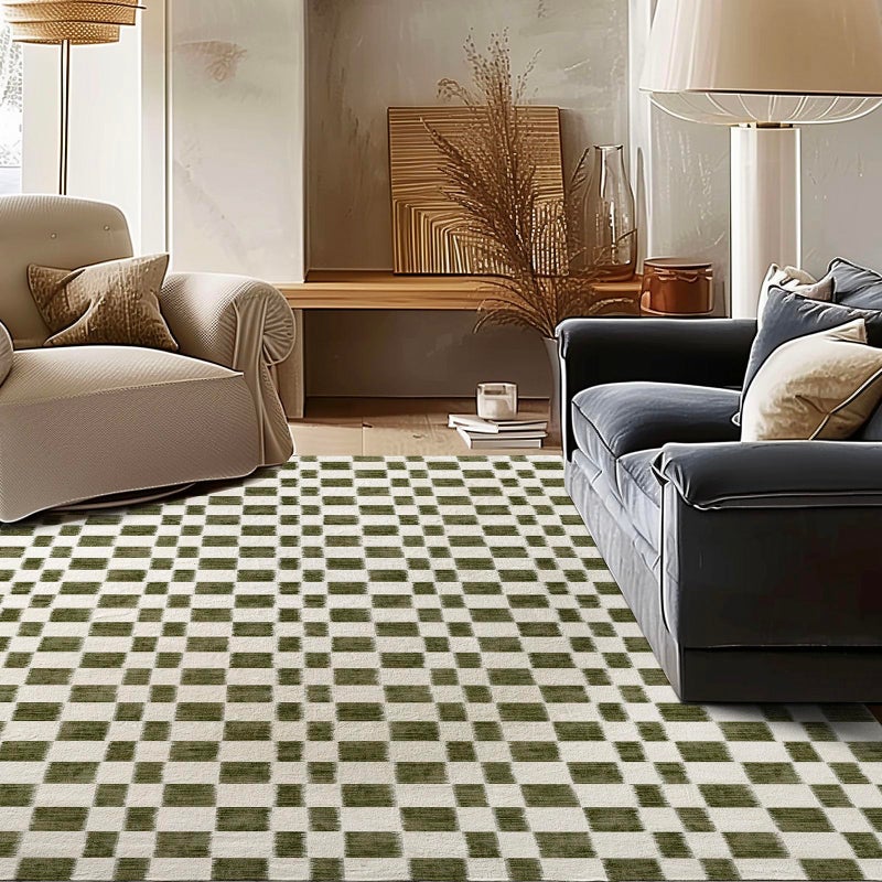 EVERGRACE Checkered Plaid Area Rug 6x9, Soft Fuzzy Faux Wool Rugs Washable Anti Slip Rugs Large Rug Carpet for Entryway Bedroom Living Room Hallway Kitchen Dining Room and Laundry Room, Olive Green - Image 1