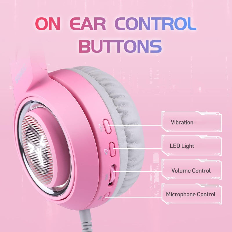 SOMIC G951pink Gaming Headset for PC, PS4, PS5, Laptop, Cat Ear Headphone USB Gaming Headphones with Mic Noise Cancelling, LED Light, 7.1 Virtual Surround Sound for Girls, Women - Image 2