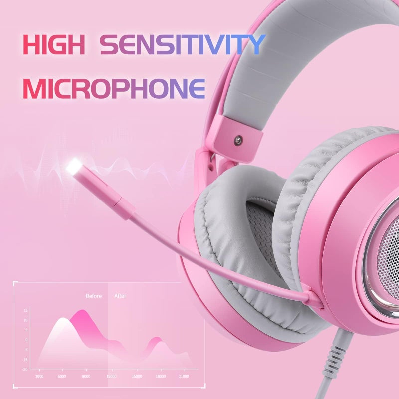 SOMIC G951pink Gaming Headset for PC, PS4, PS5, Laptop, Cat Ear Headphone USB Gaming Headphones with Mic Noise Cancelling, LED Light, 7.1 Virtual Surround Sound for Girls, Women - Image 4