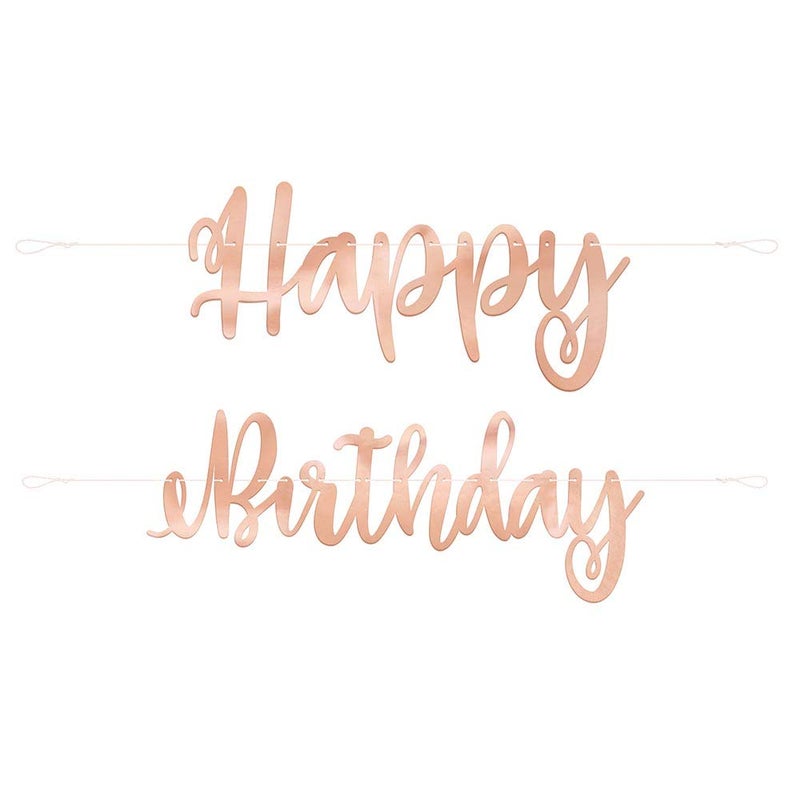 Unique Party 634927Ft Rose Gold Script Happy Birthday Banner Set Of 2 - Image 2