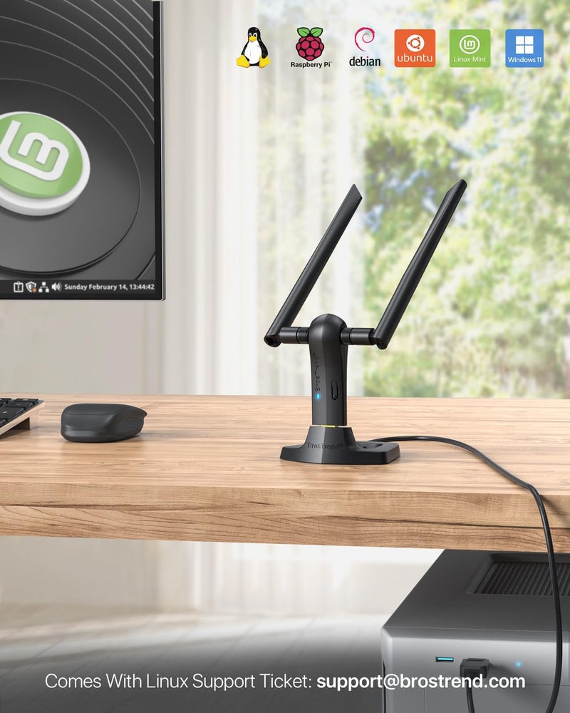 BrosTrend AC1200 Linux WiFi Adapter for Ubuntu, Kali, Mint, Debian, Lubuntu, Xubuntu, Mate, Zorin, PureOS, Raspberry Pi, Windows etc. 5GHz + 2.4GHz, Long Range USB WiFi Linux 3.0 with 2X5dBi Antennas - Image 2
