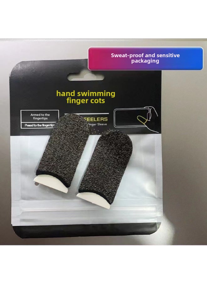 War Bear Silver Cloth Game Finger Cover Touch Screen Non-slip Sweat-proof Ultra-thin Breathable King Chicken Eating Artifact E-sports Hand Swim Finger Cover-Product Color:24-pin Silver Fiber Black Edge [pair]]  - Image 1