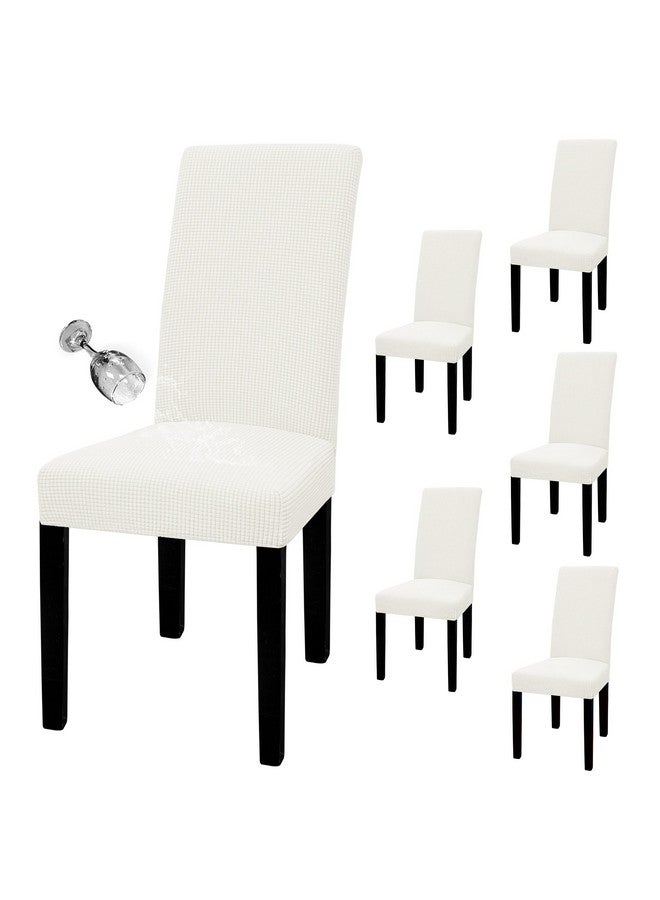 Easy-Going 100% Waterproof Dining Room Chair Cover Set of 6, Stretch Jacquard Parson Chair Slipcover Removable Washable Chair Protector for Home, Restaurant, Banquet (Large, Cream) - Image 1