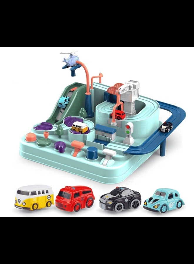 Car Adventure Toys, Kids Race Track Toys for 3 4 5 6 7 Years Old Boys Girls, Puzzle Rail Car, City Rescue Toy w/ 4 Mini Cars, Preschool Educational Toys for Toddlers  - Image 1
