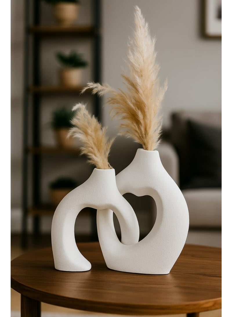مزهرية فخار بوهيمية عصرية (زوج مزهريات ديكورية) – تصميم أنيق مع لمسات بارزة جذابة