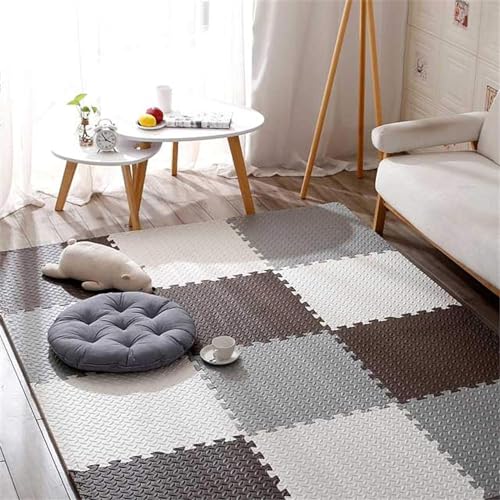 SIGNATRON 8 Pcs - 32 Sq Ft, Fitness Puzzle Mat, Gym Floor Mat, Exercise Mat, EVA Foam Interlocking Tiles, Protective Flooring for Home Gym Equipment and Workouts, 12mm (Brown - Grey - White) - Image 1