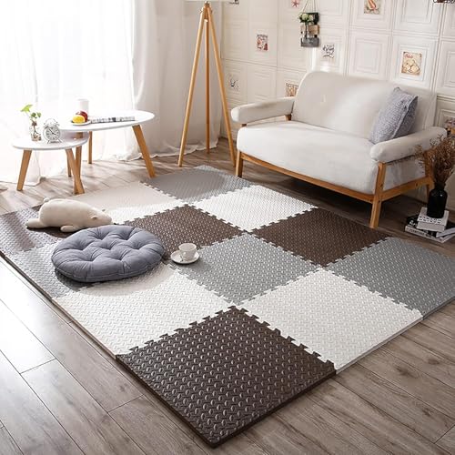 SIGNATRON 8 Pcs - 32 Sq Ft, Fitness Puzzle Mat, Gym Floor Mat, Exercise Mat, EVA Foam Interlocking Tiles, Protective Flooring for Home Gym Equipment and Workouts, 12mm (Brown - Grey - White) - Image 3