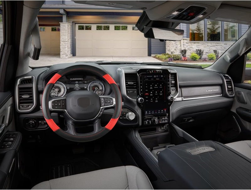 GIANT PANDA Car Steering Wheel Cover for Dodge Ram 1500 2500 3500 15.5-16 inches - Black+Red - Image 3