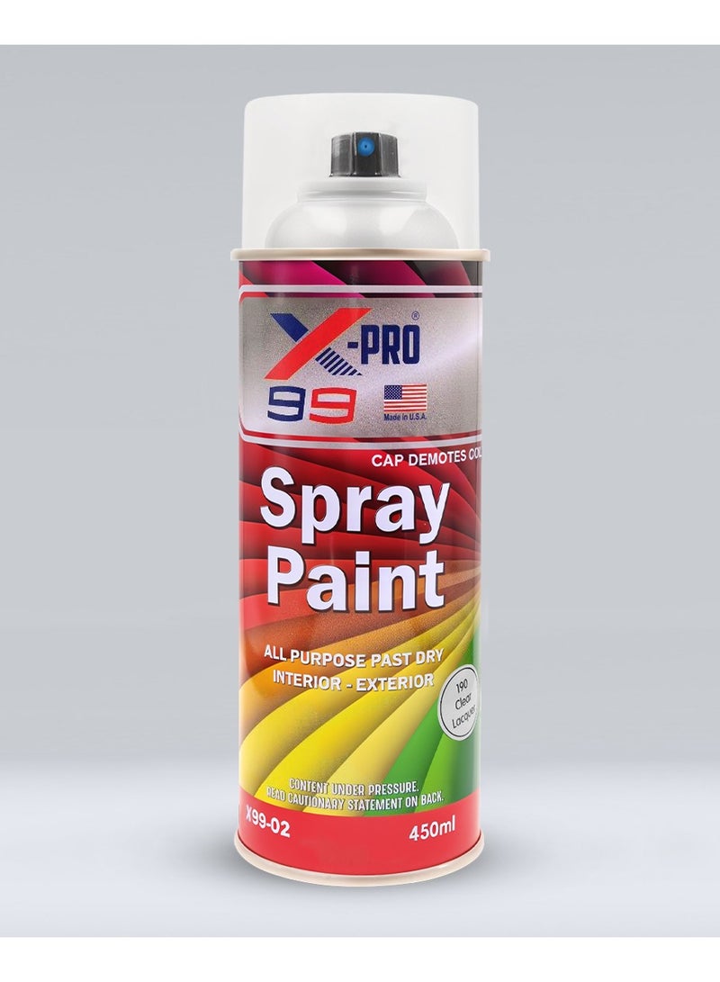 Xpro All Purpose Fast Dry Spray Paint 450ml – Clear Gloss, Multi-Surface Use for Car, Wood, Metal, Furniture, Interior and Exterior Projects – Corrosion and UV Resistant X99-02 - Image 1
