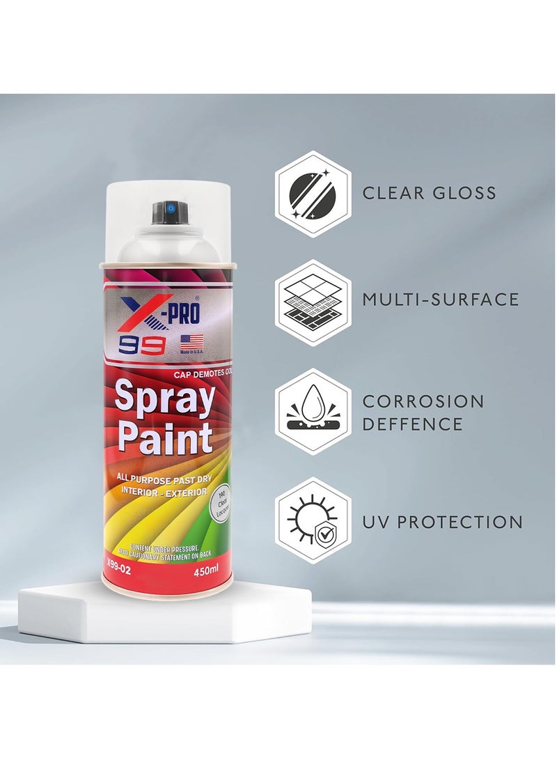 Xpro All Purpose Fast Dry Spray Paint 450ml – Clear Gloss, Multi-Surface Use for Car, Wood, Metal, Furniture, Interior and Exterior Projects – Corrosion and UV Resistant X99-02 - Image 3