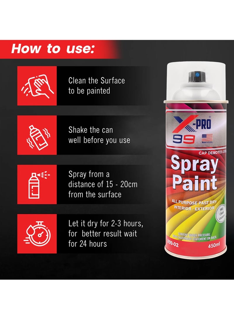 Xpro All Purpose Fast Dry Spray Paint 450ml – Clear Gloss, Multi-Surface Use for Car, Wood, Metal, Furniture, Interior and Exterior Projects – Corrosion and UV Resistant X99-02 - Image 4
