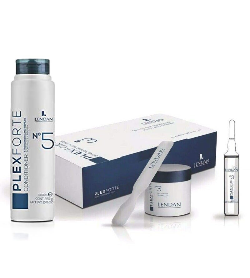 Lendan PlexForte Recomended KIT No.3 Instant Hair Repair Mask Shot of 6 Ampoules 0.44fl.oz. each + No.5 Strengthens and Repair Conditioner 300ml for Damaged Hair - Image 1