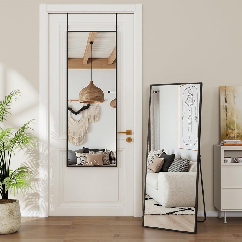 Antok Door Mirror Full Length Mirror Over The Door 49 x 14Hanging Mirrors Wall Mirrors Wall MountedHangingLeaning for Bedroom Livingroom Cloakroom School Home Decor Black Rect Comer Style
