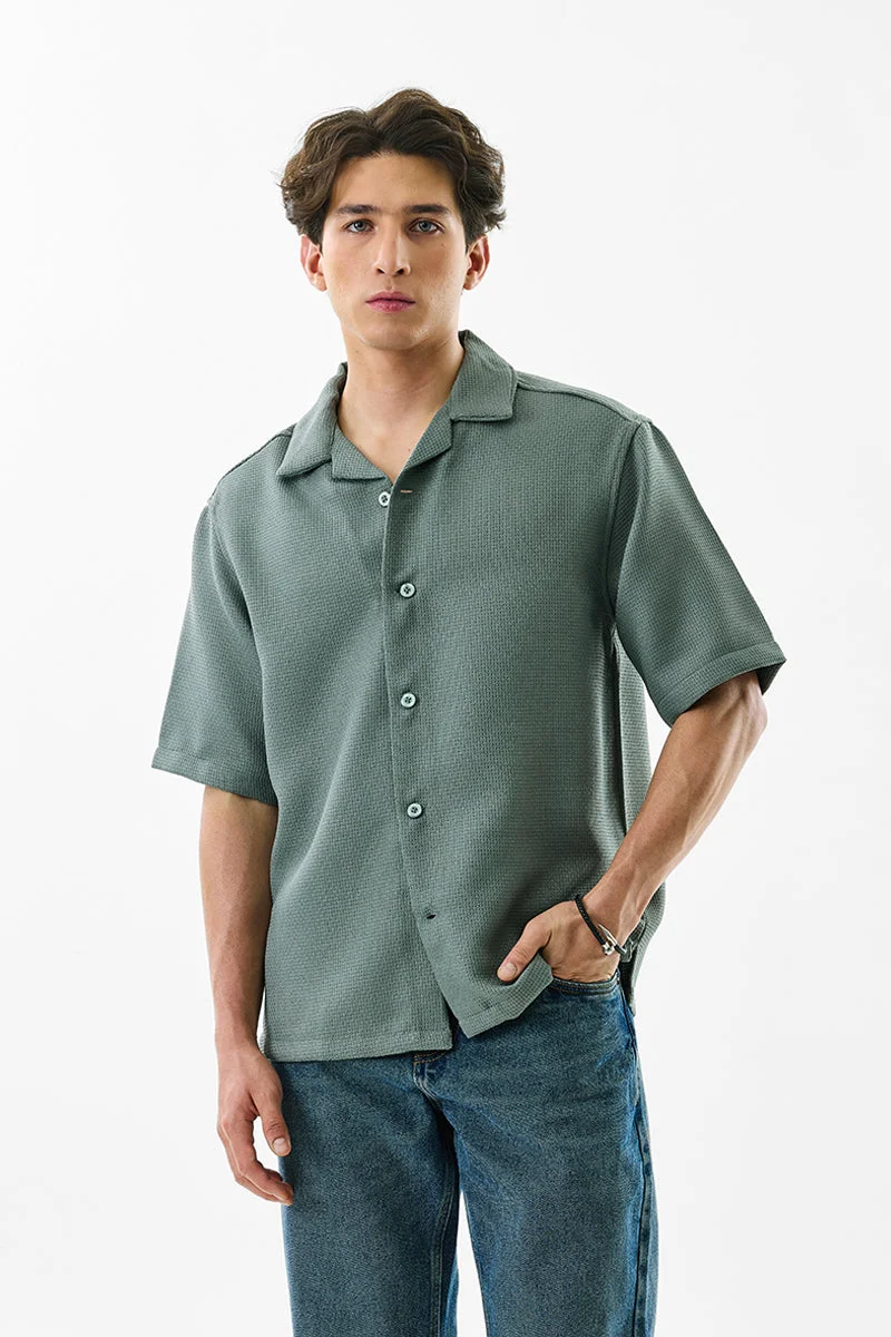 سنيتش Green Textured Half Sleeve Oversized Shirt