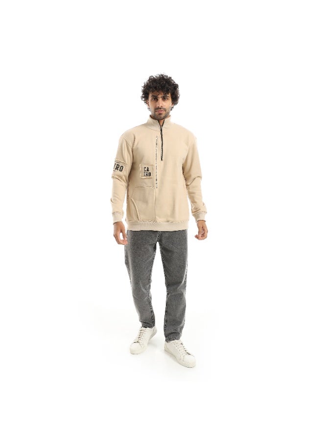 Caesar Men's oversized hoodie with half collar and chest zipper - Image 4