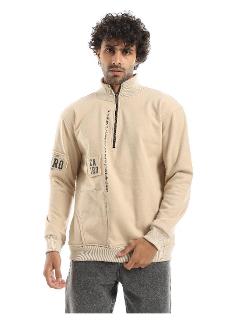 Caesar Men's oversized hoodie with half collar and chest zipper - Image 1