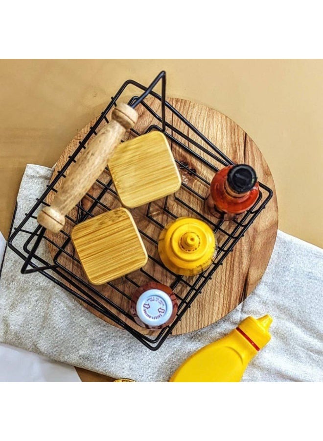 Rectangular sauce basket or sauce rack with wooden handle, measuring 21cm x 22cm. Capacity: 6 bottles - Image 3