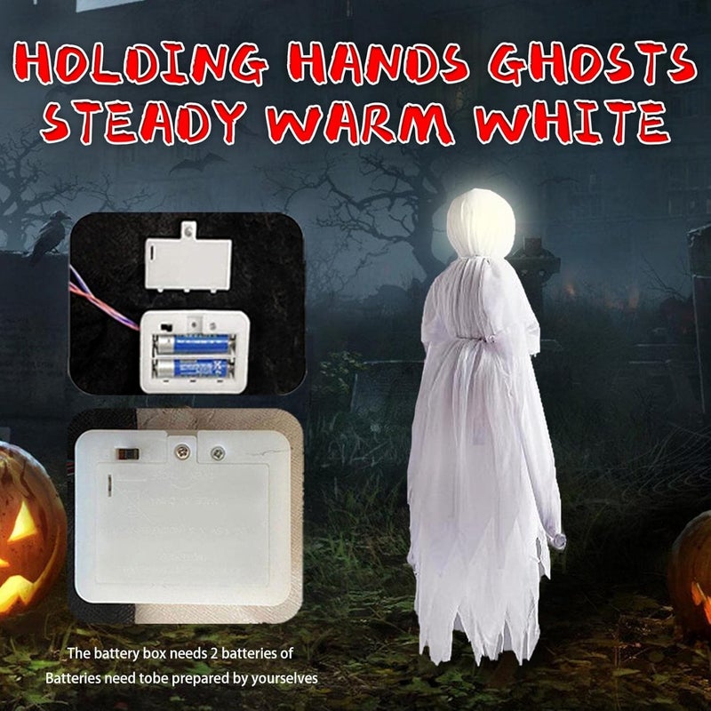 cheekyglo 120cm Glowing Ghost Halloween Decorations Outdoor, Halloween Ghost Glowing Hand in Hand Ghost, for Haunted House Halloween Party Outdoor Indoor Decoration Props (White ✖1) - Image 1