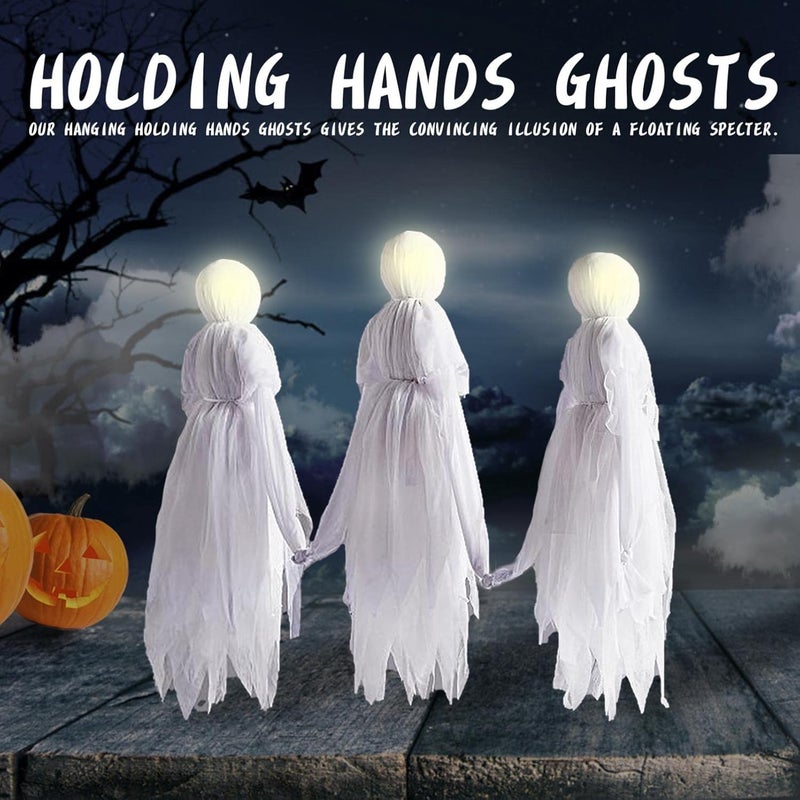 cheekyglo 120cm Glowing Ghost Halloween Decorations Outdoor, Halloween Ghost Glowing Hand in Hand Ghost, for Haunted House Halloween Party Outdoor Indoor Decoration Props (White ✖1) - Image 3