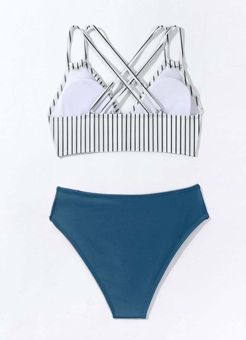 Tainehs Women's Push Up V Neck Bikini Sets Criss Cross Back Two Piece Bathing Suit - Image 5
