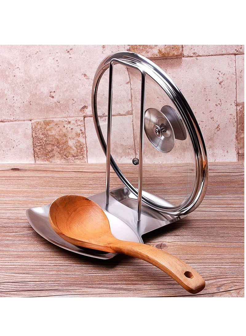 Stainless Steel Spoon Rest & Pot Lid Holder - Dual-Purpose Stove Organizer for Utensils and Pan Covers | Space-Saving Kitchen Tool for Tidy Cooking - Image 1