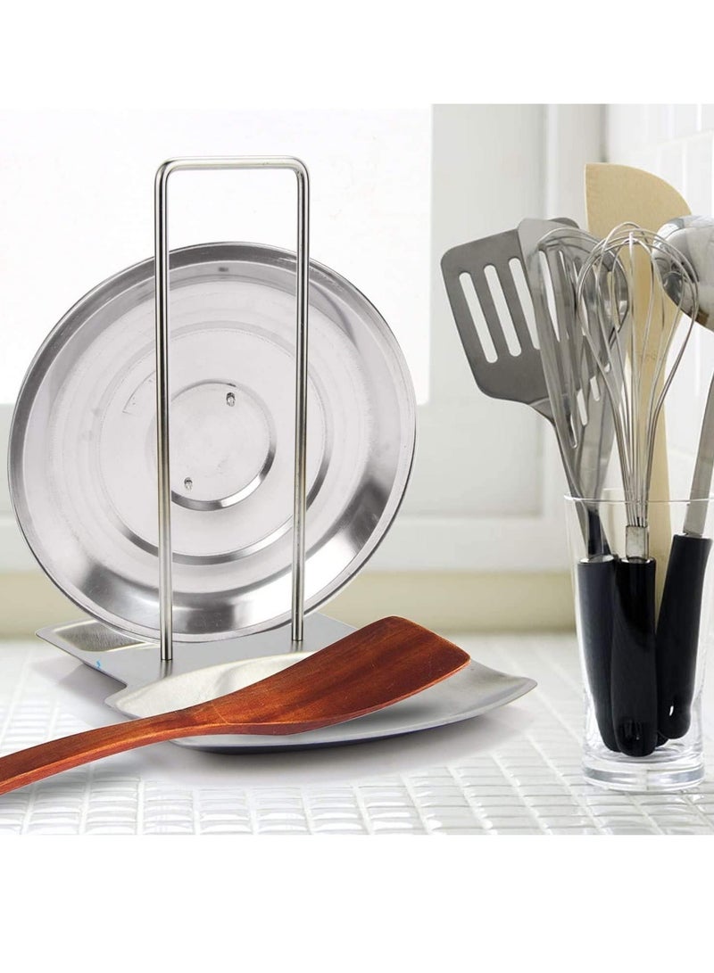 Stainless Steel Spoon Rest & Pot Lid Holder - Dual-Purpose Stove Organizer for Utensils and Pan Covers | Space-Saving Kitchen Tool for Tidy Cooking - Image 3