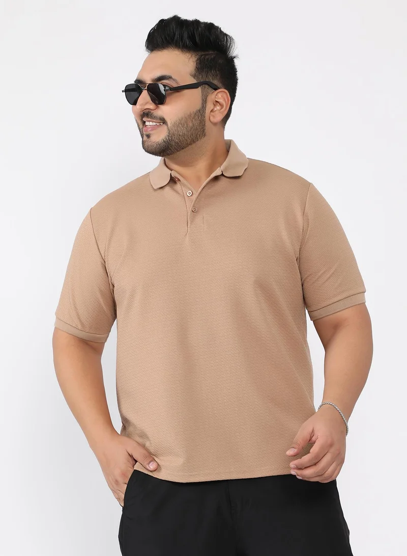 Men Distort Jacquard-Knit Polo T-Shirt | Polo Neck , Rib-Cuff Sleeve | Half-Button Closure , Straight Hem | Abstract Regular-Fit | Knitted Fabric For Casual & Daily Wear | Sand Beige