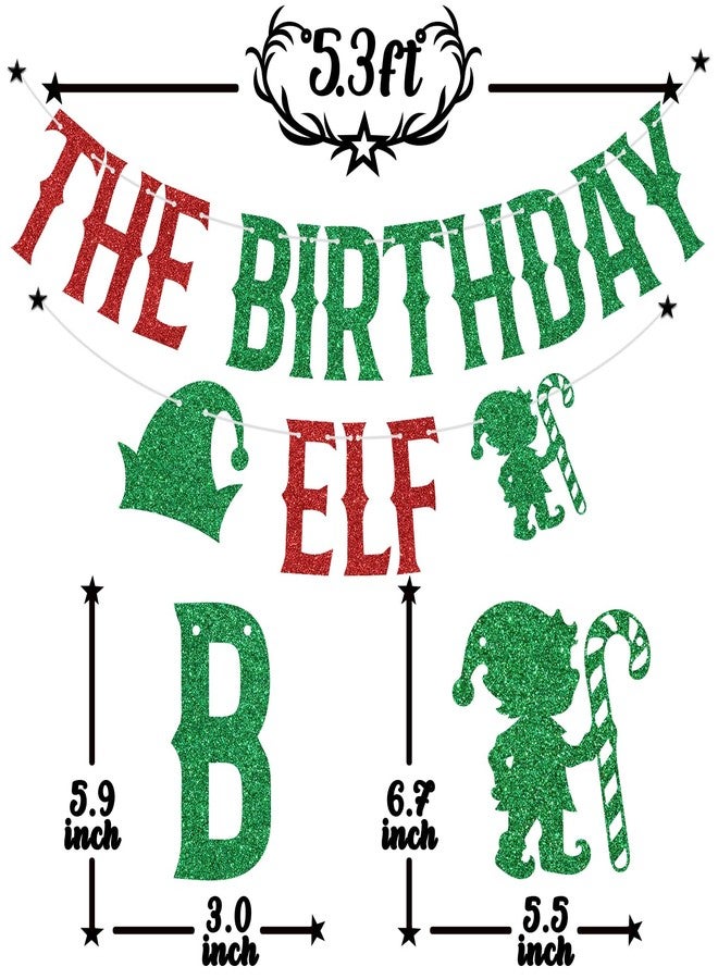 PYBHILK Red Glitter The Birthday Elf Banner, Elf I'm Back Grinch Birthday Baby Shower Decor, Christmas Xmas Winter Holiday Party Decorations Supplies - Image 2