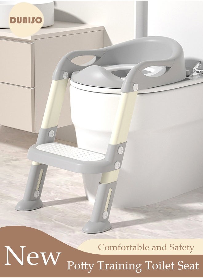DUNISO Kids' Potty Training Toilet Seat , Toddler Toilet Seat With Step Stoo0 Ladder, Foldable Toddler Potty Seat For Toilet With Non-Slip Design, Adjustable Height For Baby Kids 2 To 5 Years Boys Girls Grey Pvc Soft  - Image 1