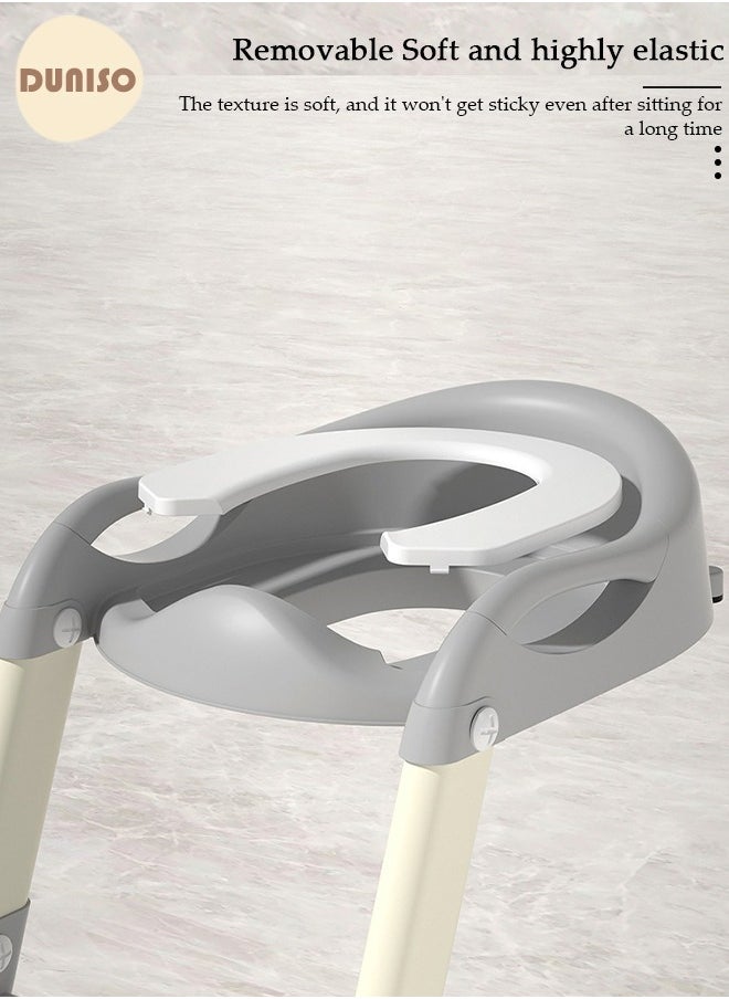 DUNISO Kids' Potty Training Toilet Seat , Toddler Toilet Seat With Step Stoo0 Ladder, Foldable Toddler Potty Seat For Toilet With Non-Slip Design, Adjustable Height For Baby Kids 2 To 5 Years Boys Girls Grey Pvc Soft  - Image 5