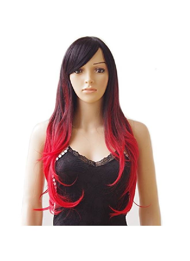 S-noilite - Long Ombre Cosplay Hair Wig Women Wavy Synthetic Costume Wig 28" Black To Red - Image 1
