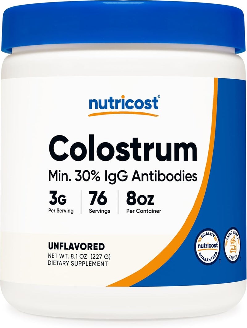 Nutricost Colostrum Powder 8 oz Lactoferrin and Minimum 30 Immunoglobulins IgG from Bovine Colostrum 3g Per Serving 76 Servings - Image 1