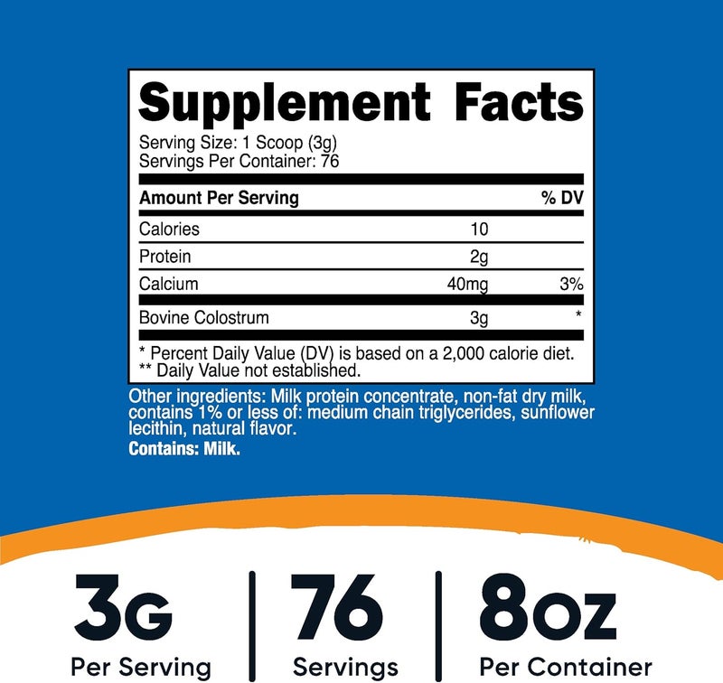 Nutricost Colostrum Powder 8 oz Lactoferrin and Minimum 30 Immunoglobulins IgG from Bovine Colostrum 3g Per Serving 76 Servings - Image 2