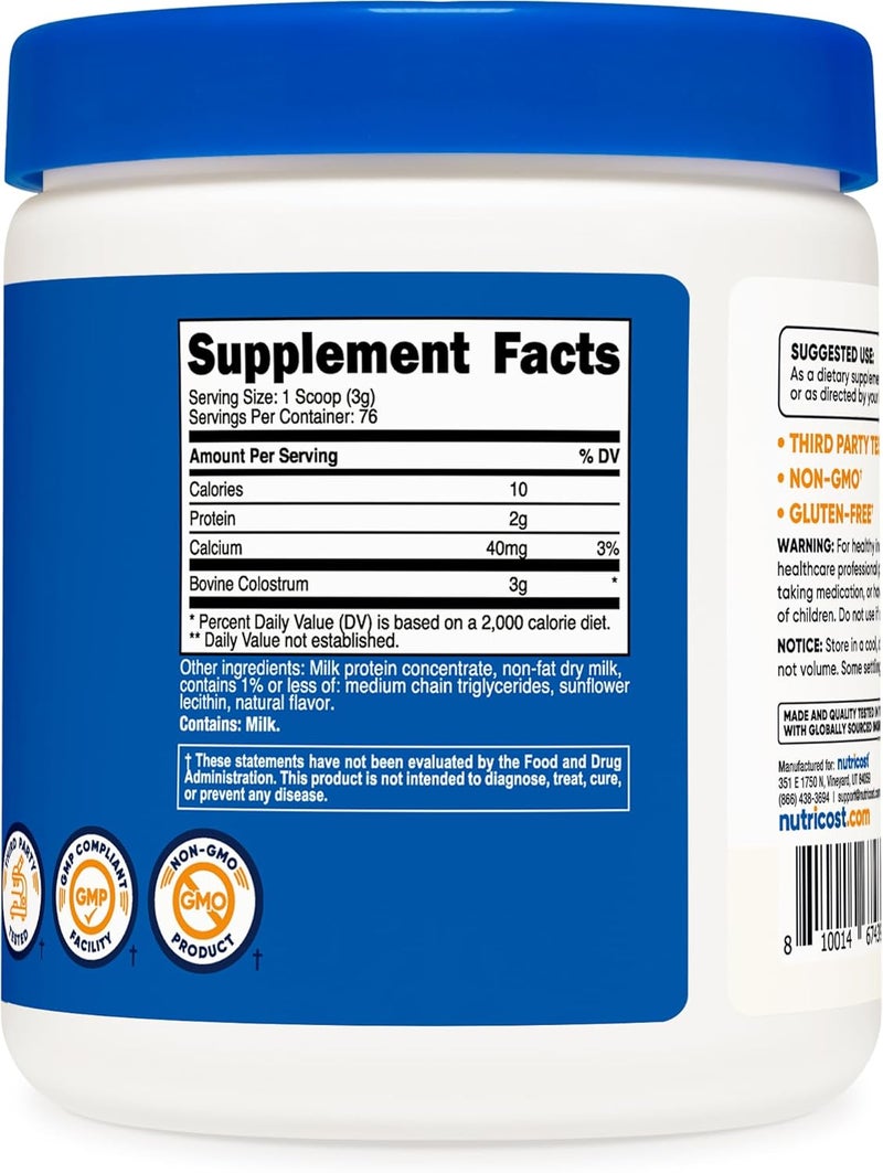 Nutricost Colostrum Powder 8 oz Lactoferrin and Minimum 30 Immunoglobulins IgG from Bovine Colostrum 3g Per Serving 76 Servings - Image 5