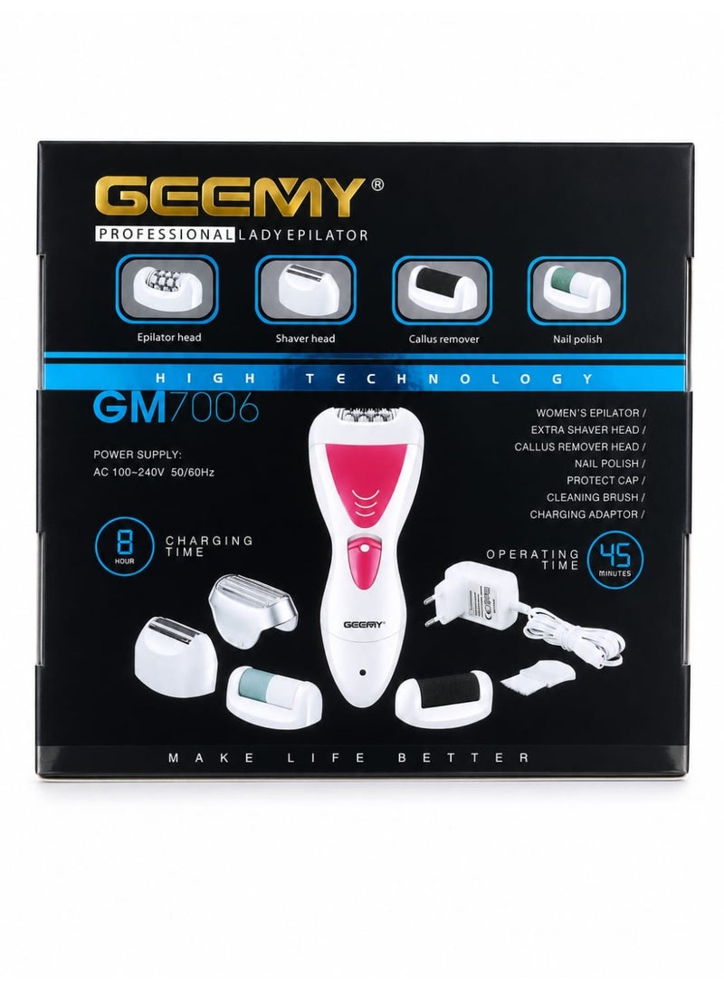 Geemy GM-7006 4-in-1 Professional Lady Epilator Hair Removal and Skin Care Device - Image 2