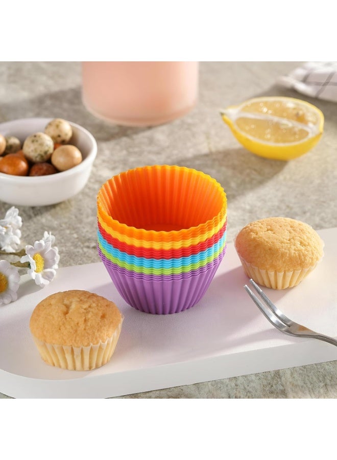 عبوة من 24 قالب سيليكون لخبز المافن - بطانات كب كيك قابلة لإعادة الاستخدام، قوالب كيك سيليكون مرنة غير لاصقة، أدوات خبز مقاومة للحرارة آمنة للاستخدام في الفرن والميكروويف للمافن والكب كيك وعلبة غداء الأطفال - سهلة التنظيف وآمنة للاستخدام في غسالة الأطباق - Image 2